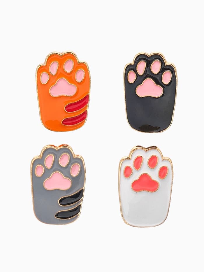 Набор значков (4 шт.) «Лапки», кошачьи, цветной в золоте