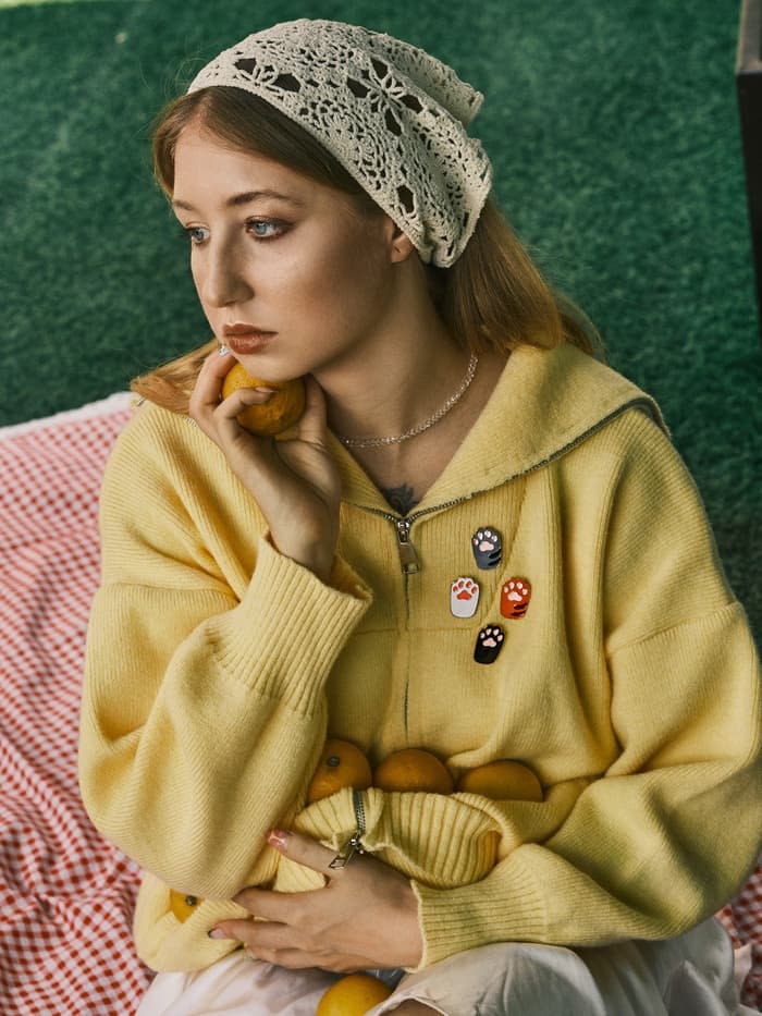 Набор значков (4 шт.) «Лапки», кошачьи, цветной в золоте