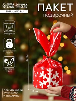 Пакет полиэтиленовый подарочный новогодний с ушками «Снежинка», 13×23 см