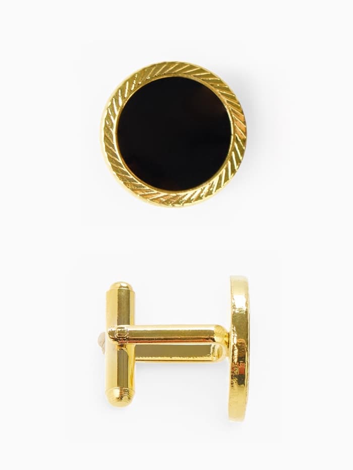 Запонки «Круг» линии, чёрные в золоте