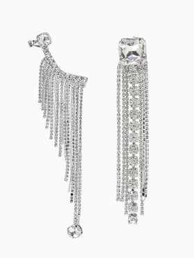 Серьги висячие со стразами «Водопад» асимметрия, белые в серебре, 16.5 см