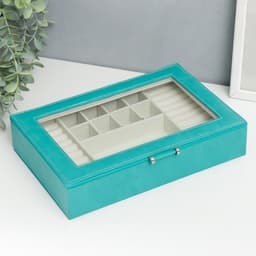 Шкатулка для украшений «Хэмптонс», с зеркалом, искусственная кожа, с замком, голубая, 5.5×27×18 см