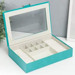 Шкатулка для украшений «Хэмптонс», с зеркалом, искусственная кожа, с замком, голубая, 5.5×27×18 см