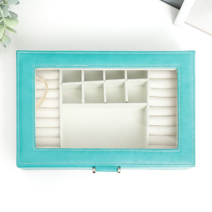 Шкатулка для украшений «Хэмптонс», с зеркалом, искусственная кожа, с замком, голубая, 5.5×27×18 см