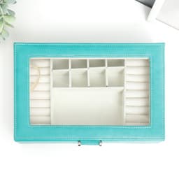 Шкатулка для украшений «Хэмптонс», с зеркалом, искусственная кожа, с замком, голубая, 5.5×27×18 см