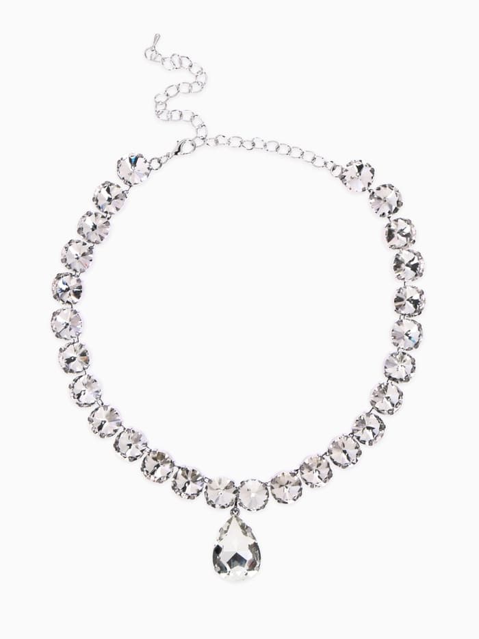 Колье «Драгоценность», капля, белое в серебре, 34 см