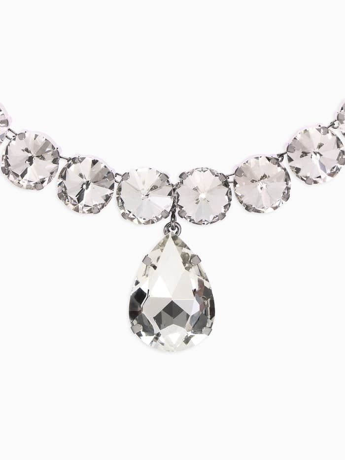 Колье «Драгоценность», капля, белое в серебре, 34 см