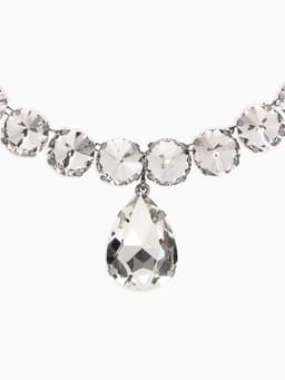 Колье «Драгоценность», капля, белое в серебре, 34 см