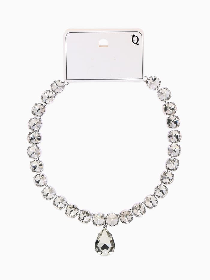 Колье «Драгоценность», капля, белое в серебре, 34 см