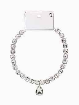 Колье «Драгоценность», капля, белое в серебре, 34 см