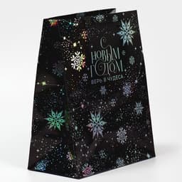 Пакет новогодний подарочный голографический «Танец снежинок», 18×23×10 см