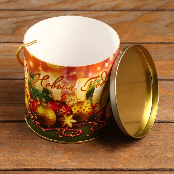 Подарочная коробка, тубус «Новогодние игрушки» 120×120 мм (100 мм внутр. высота).