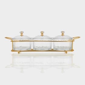 Набор конфетниц «Богема», на подставке 33×9.5×8.5, 3 шт., стекло, цвет металла золотистый