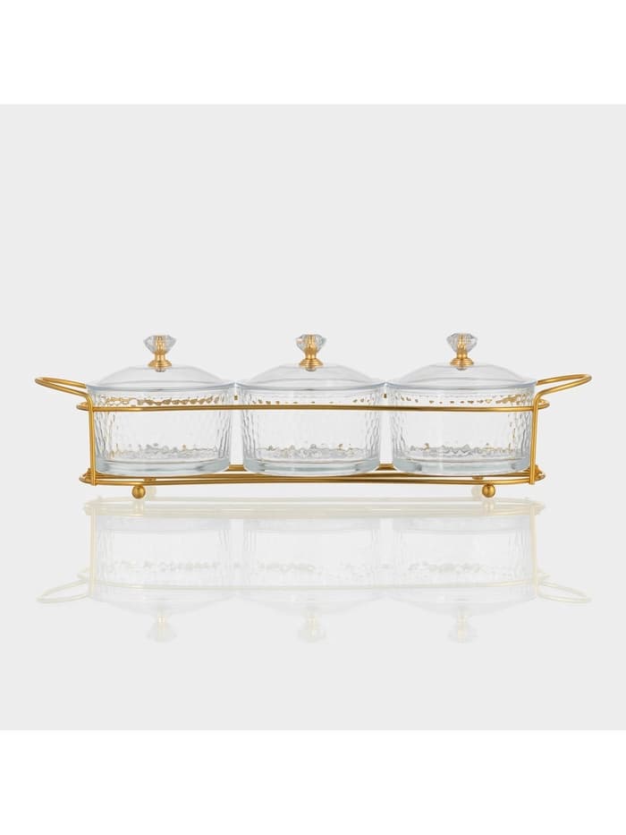 Набор конфетниц «Богема», на подставке 33×9.5×8.5, 3 шт., стекло, цвет металла золотистый