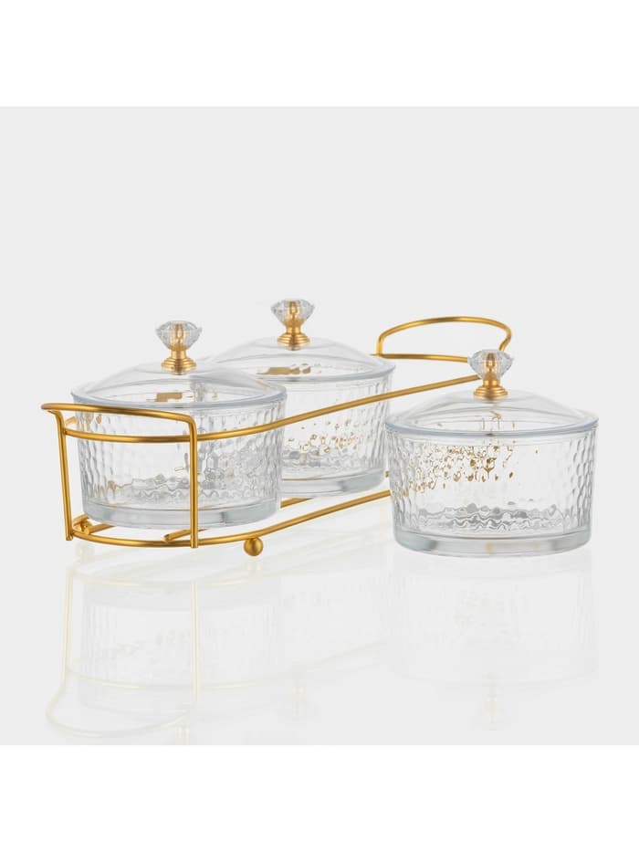Набор конфетниц «Богема», на подставке 33×9.5×8.5, 3 шт., стекло, цвет металла золотистый