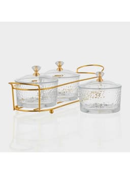 Набор конфетниц «Богема», на подставке 33×9.5×8.5, 3 шт., стекло, цвет металла золотистый