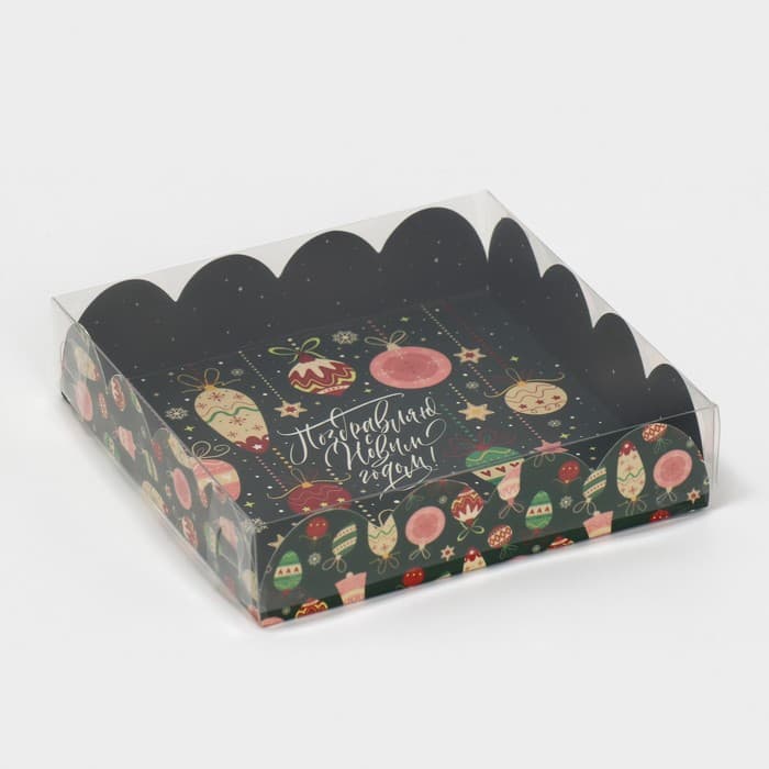 Коробка для кондитерских изделий с пластиковой крышкой «С Новым годом», 13×13×3 см