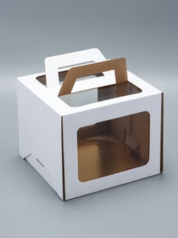 Коробка под торт 2 окна, с ручками, белая, + подложка 2.5 золото - белый, 24×24×20 см