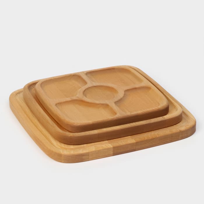 Подарочный набор посуды Adelica «Мечта хозяйки», доска разделочная d=28 см, блюдо для подачи d=24 см, менажница d=20 см, подставка, дерево берёза