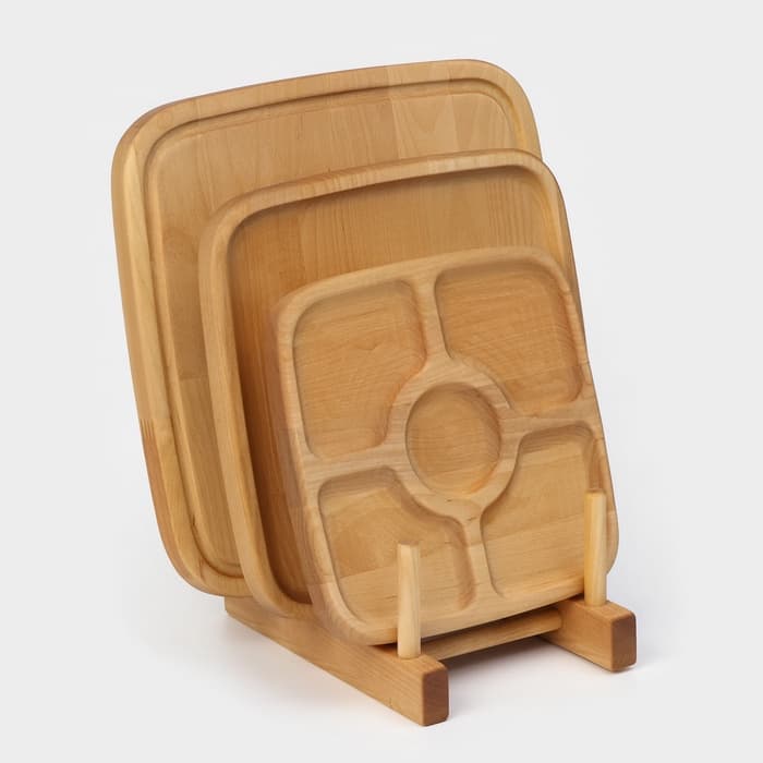 Подарочный набор посуды Adelica «Мечта хозяйки», доска разделочная d=28 см, блюдо для подачи d=24 см, менажница d=20 см, подставка, дерево берёза