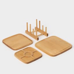 Подарочный набор посуды Adelica «Мечта хозяйки», доска разделочная d=28 см, блюдо для подачи d=24 см, менажница d=20 см, подставка, дерево берёза