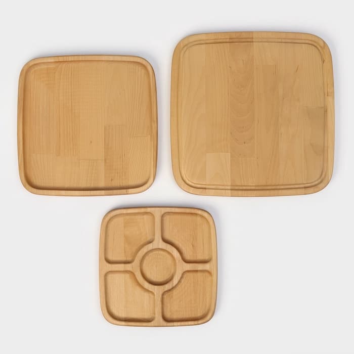 Подарочный набор посуды Adelica «Мечта хозяйки», доска разделочная d=28 см, блюдо для подачи d=24 см, менажница d=20 см, подставка, дерево берёза