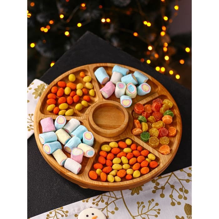 Менажница Adelica «Фортуна», 6 секций, на ножках с соусницей, d=30 см, 70 мл, дерево берёза