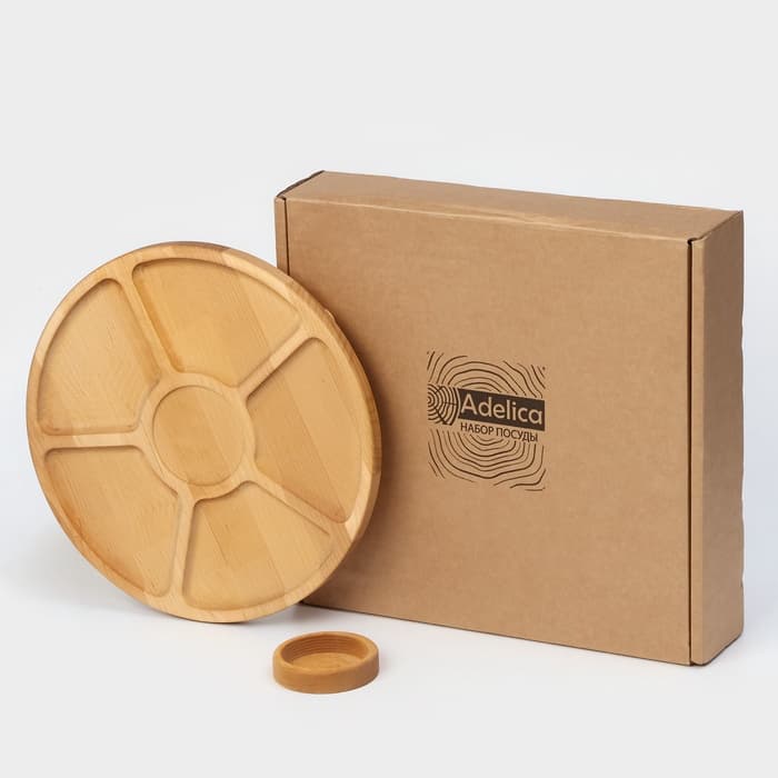 Менажница Adelica «Фортуна», 6 секций, на ножках с соусницей, d=30 см, 70 мл, дерево берёза