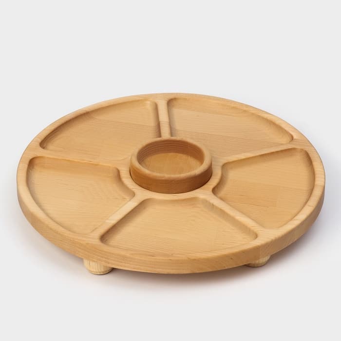 Менажница Adelica «Фортуна», 6 секций, на ножках с соусницей, d=30 см, 70 мл, дерево берёза