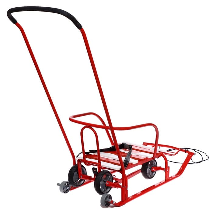 Санки детские с колёсами «Тимка 5 универсал», с ручкой, цвет алый