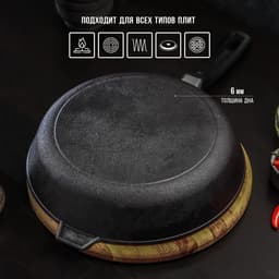 Сковорода литая Magma, d=28 см, h=6 см, пластиковая ручка, индукция, чугун, чёрная