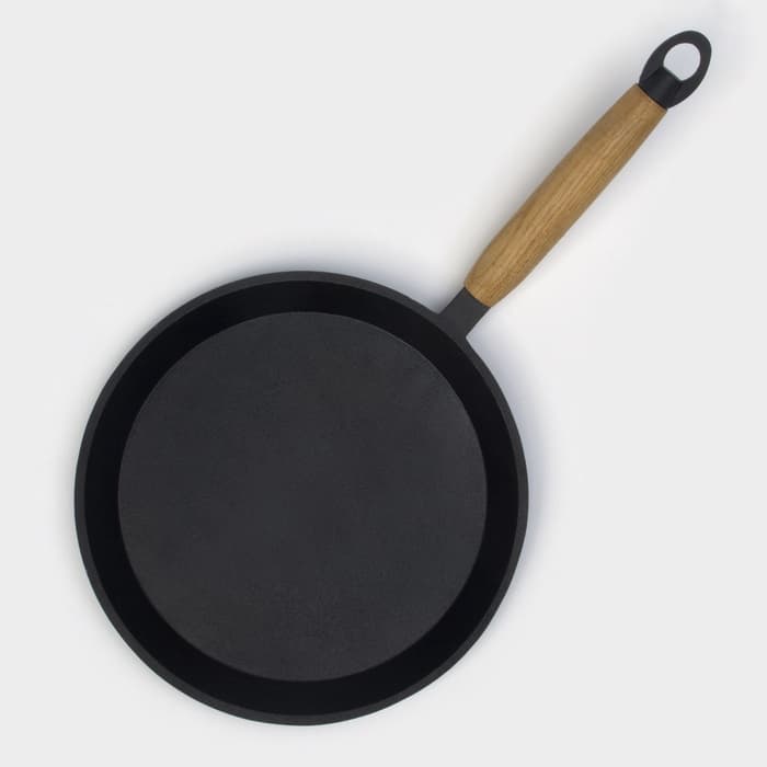 Сковорода блинная литая Magma, d=22 см, h=1.5 см, деревянная ручка, индукция, чугун, чёрная
