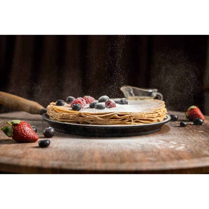 Сковорода блинная литая Magma, d=22 см, h=1.5 см, деревянная ручка, индукция, чугун, чёрная