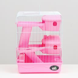 Клетка для грызунов «Пижон», 31×24×40 см, трёхэтажная, с наполнением, пластик, металл, розовая