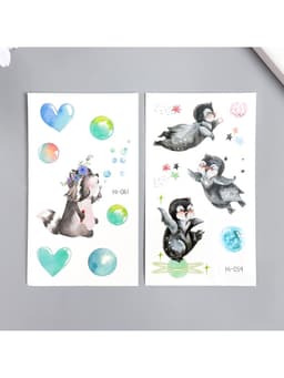 Переводная тату на тело цветная светящаяся «Енотик. Пингвины», 6×10.5 см, МИКС