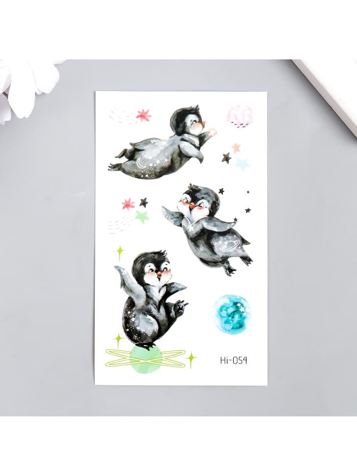 Переводная тату на тело цветная светящаяся «Енотик. Пингвины», 6×10.5 см, МИКС