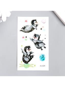 Переводная тату на тело цветная светящаяся «Енотик. Пингвины», 6×10.5 см, МИКС