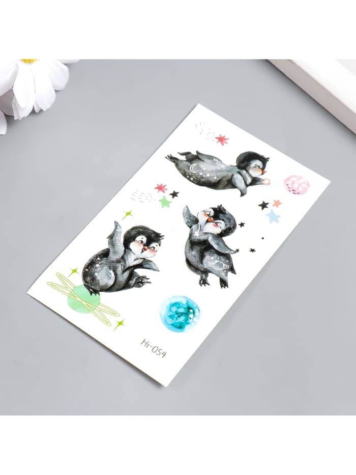 Переводная тату на тело цветная светящаяся «Енотик. Пингвины», 6×10.5 см, МИКС