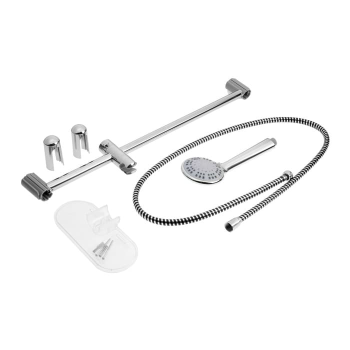 Душевая лейка со шлангом, стойкой, мыльницей и держателем, крепеж в комплекте.