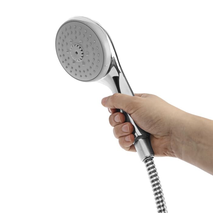 Душевая лейка со шлангом, стойкой, мыльницей и держателем, крепеж в комплекте.