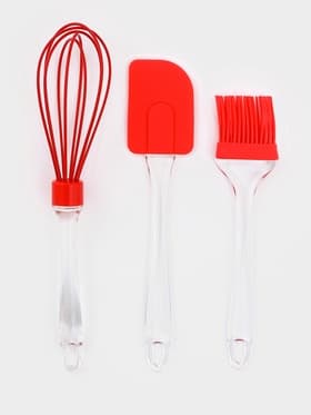 Набор для выпечки Доляна «Лёд», 3 предмета: лопатка 23.5 см, кисть 20.5 см, венчик 25 см, красный