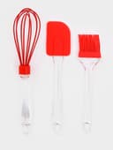Набор для выпечки Доляна «Лёд», 3 предмета: лопатка 23.5 см, кисть 20.5 см, венчик 25 см, красный