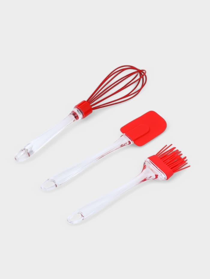 Набор для выпечки Доляна «Лёд», 3 предмета: лопатка 23.5 см, кисть 20.5 см, венчик 25 см, красный