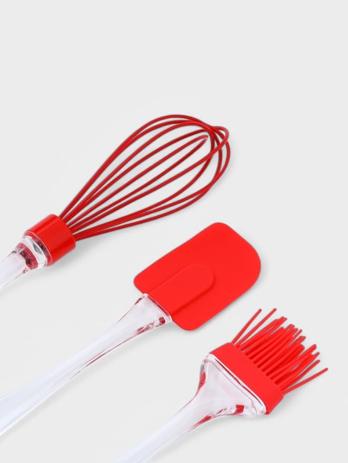 Набор для выпечки Доляна «Лёд», 3 предмета: лопатка 23.5 см, кисть 20.5 см, венчик 25 см, красный