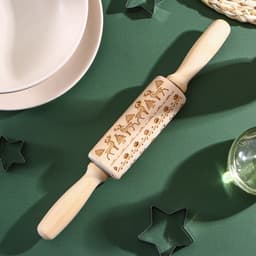 Скалка текстурная новогодняя Доляна, фигурная, 30×4 см, рабочая часть 11.5 см, вращающаяся