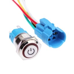 Выключатель TORSO, 12 В, 3 А, 5 pin, IP67, d=16 мм, провод 15 см, красный