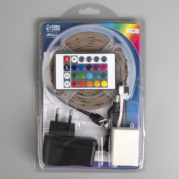 Комплект светодиодной ленты Luazon Lighting 5 м, IP65, SMD2835, 54 LED/м, 12 В, RGB