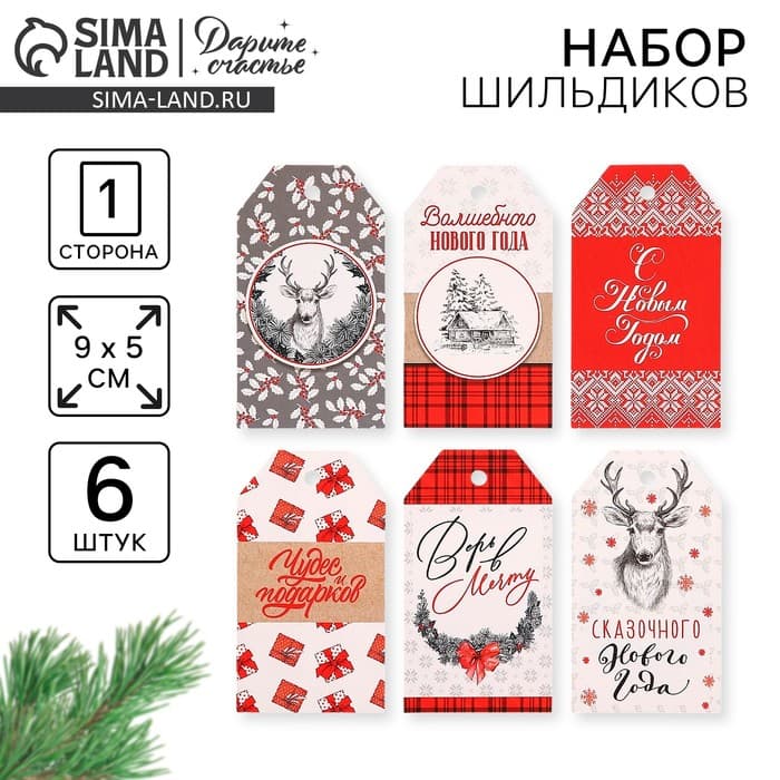 Шильдик новогодний декоративный в наборе «Верь в мечту», 6 шт., 9×5 см