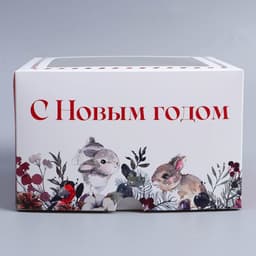 Коробка складная на 4 капкейков с окном «Новый год: акварель» 16×16×10 см