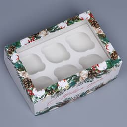 Коробка складная на 6 капкейков новогодняя с окном «С Новым годом», 25×17×10 см